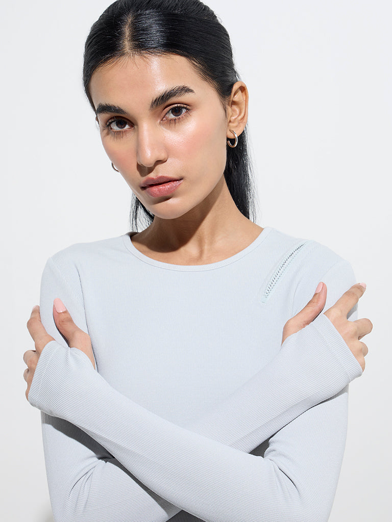 Studiofit Grey Ribbed-Textured Bodysuit