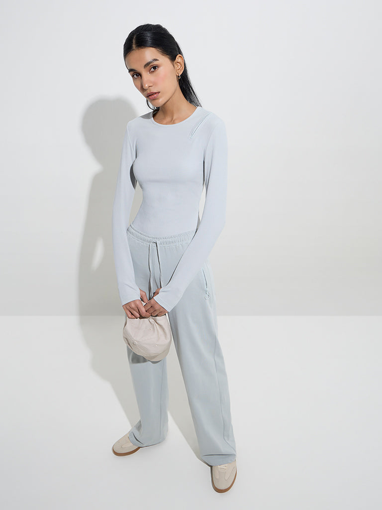 Studiofit Grey Ribbed-Textured Bodysuit