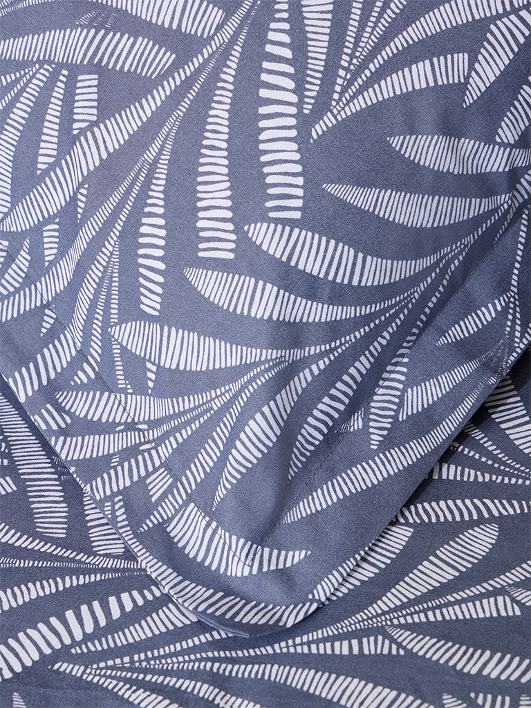 Westside Home Dusty Blue Foliage Printed Queen Bed Fitted Sheet and Pillowcase Set