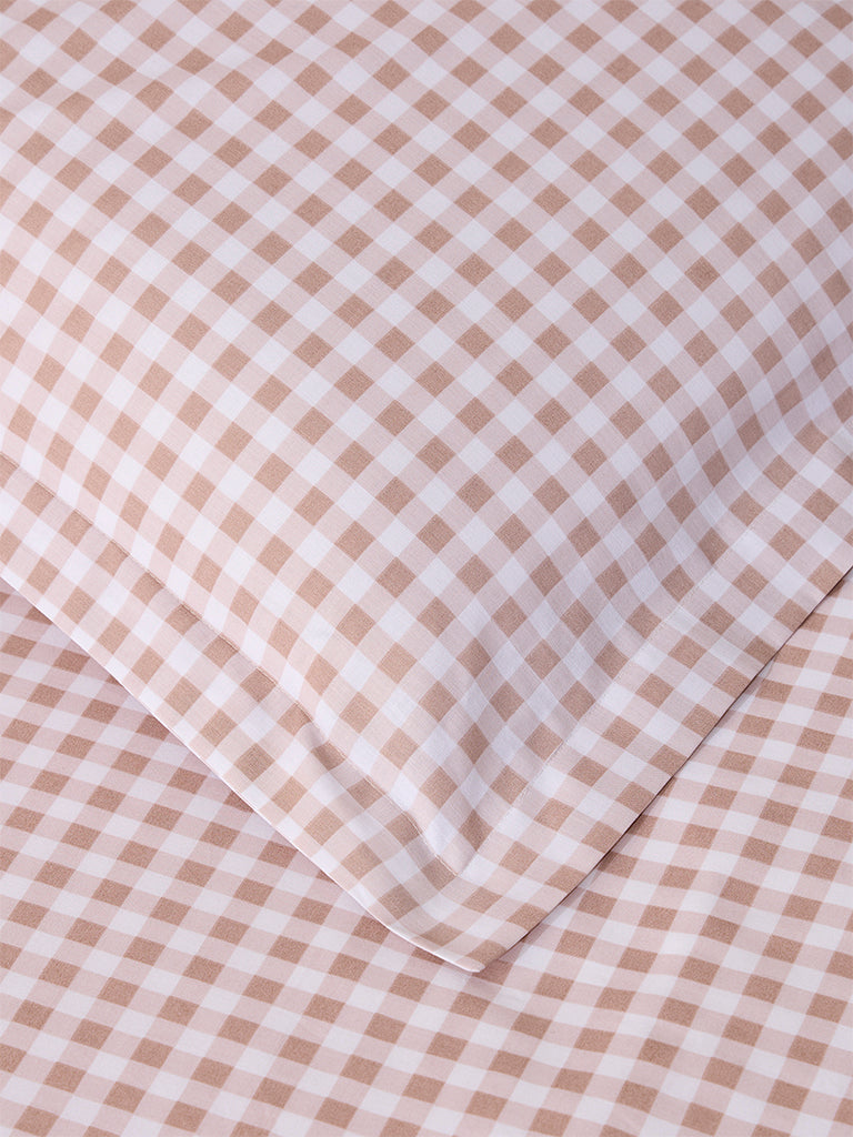 Westside Home Pink Gingham Checkered Queen Bed Fitted Sheet and Pillowcase Set