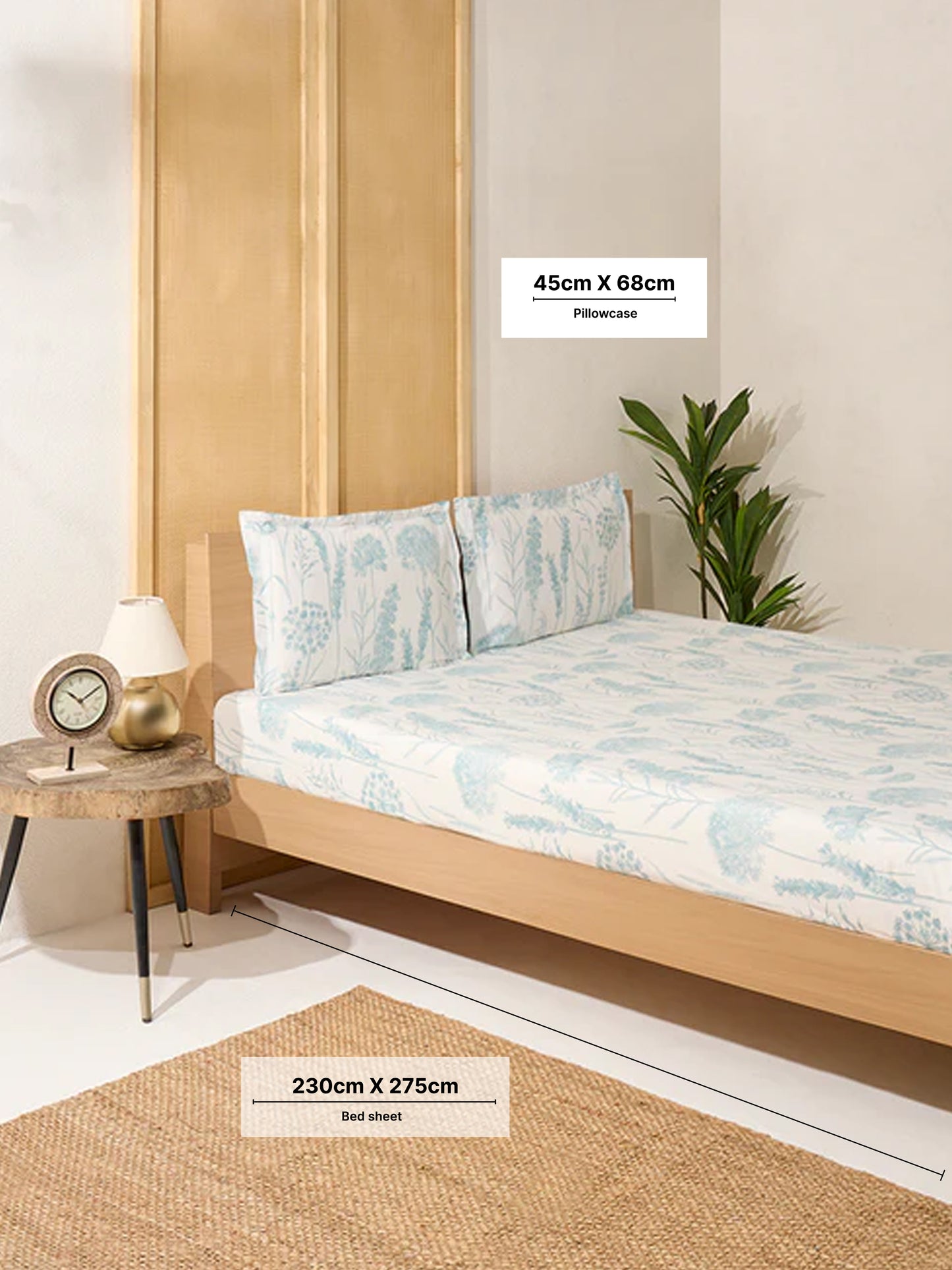 Westside Home Aqua Floral Queen Bed Flat Sheet and Pillowcase Set