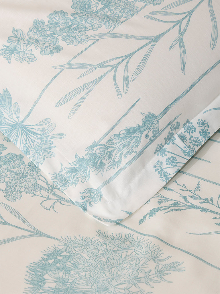 Westside Home Aqua Floral Queen Bed Flat Sheet and Pillowcase Set