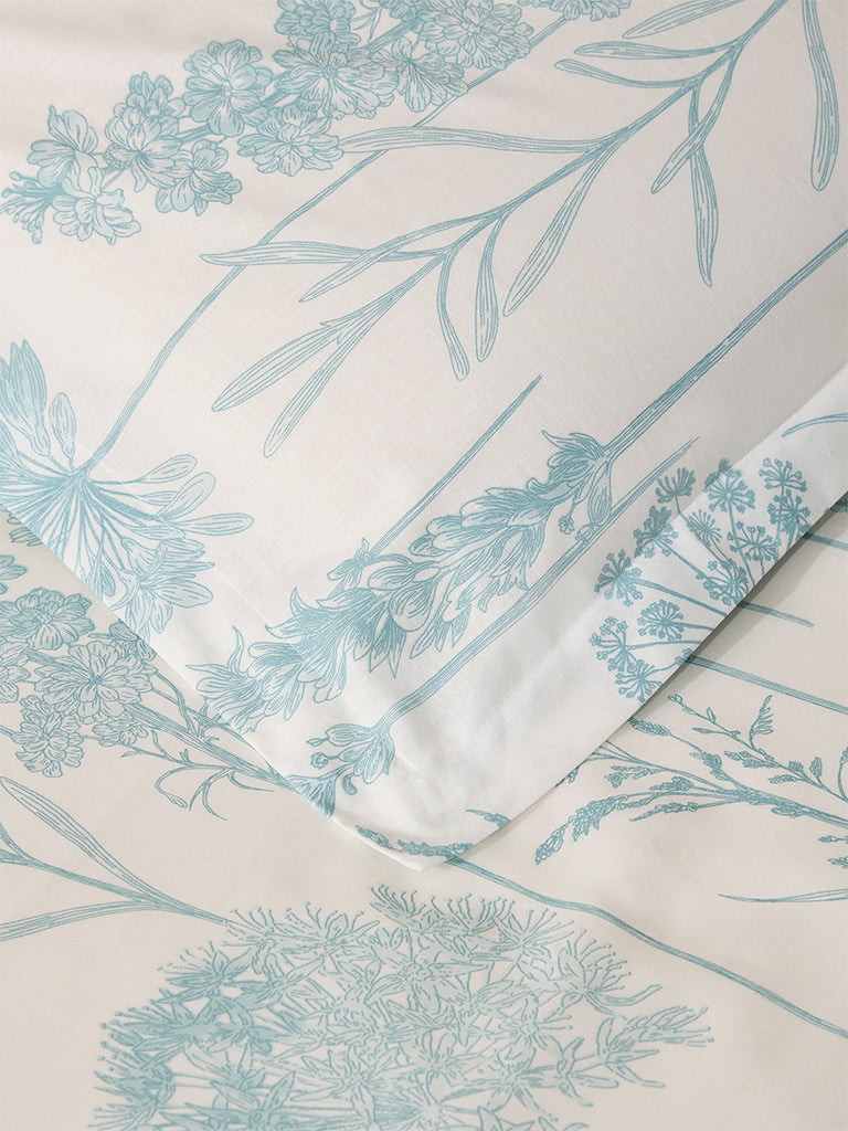 Westside Home Aqua Floral King Bed Flat Sheet and Pillowcase Set