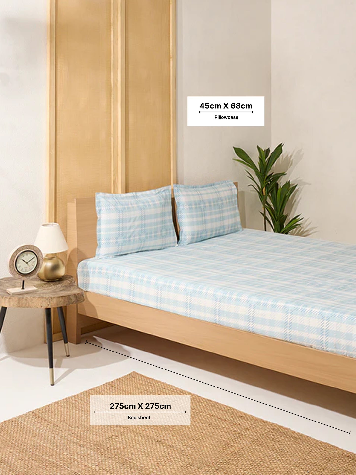 Westside Home Aqua Checks Printed King Bed Flat Sheet and Pillowcase Set