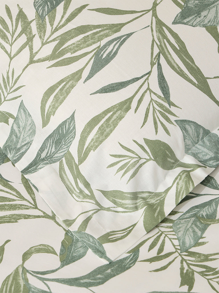 Westside Home Sage Leaf Design Queen Bed Flat Sheet and Pillowcase Set