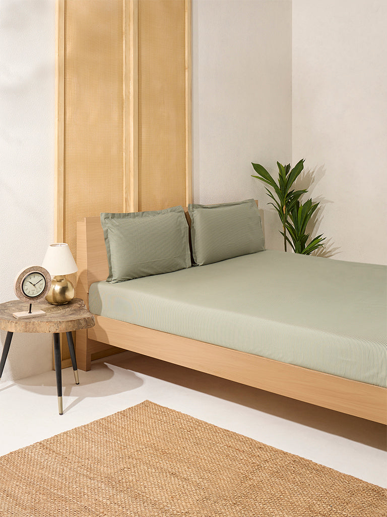 Westside Home Khaki Striped King Bed Flat Sheet and Pillowcase Set