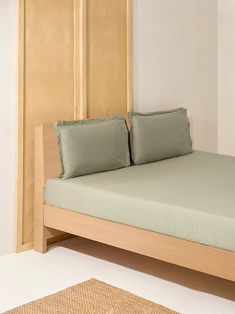 Westside Home Khaki Striped King Bed Flat Sheet and Pillowcase Set