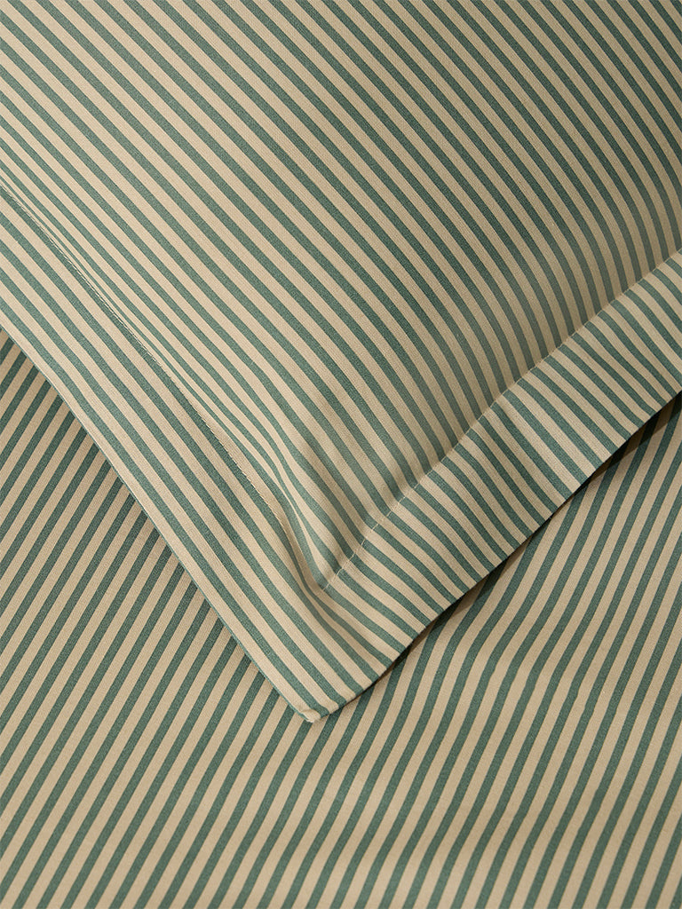 Westside Home Khaki Striped King Bed Flat Sheet and Pillowcase Set