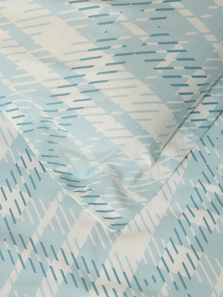 Westside Home Aqua Checks Printed Single Bed Flat Sheet and Pillowcase Set