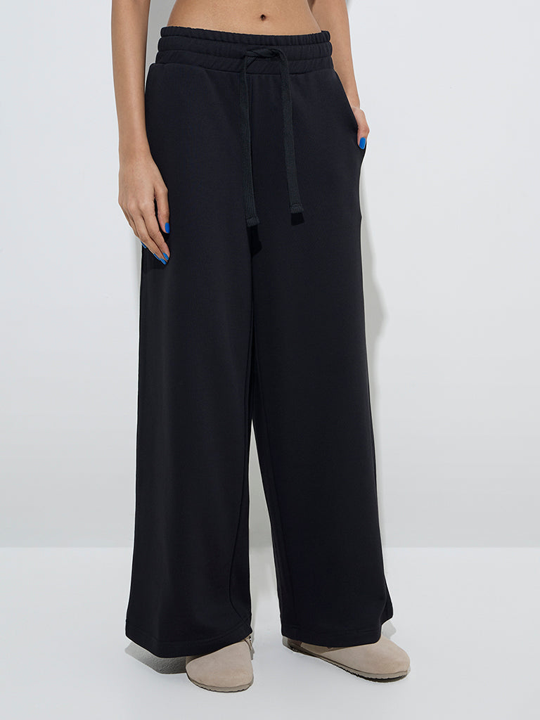 Superstar Black Wide-Leg High-Rise Cotton Pants