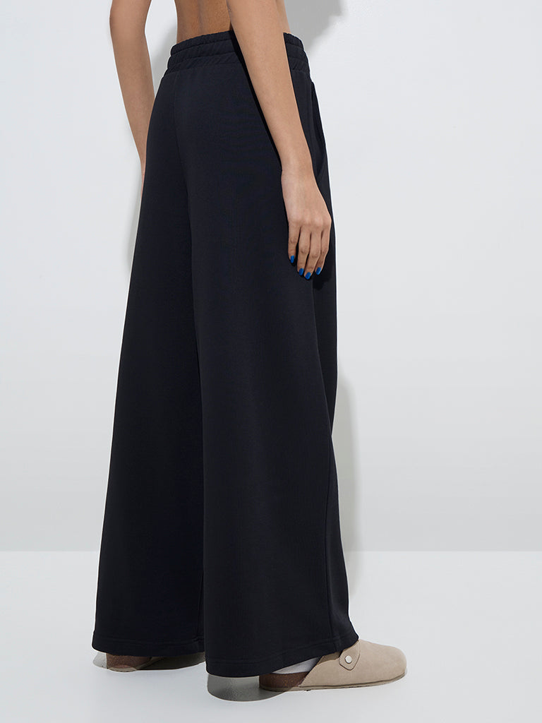 Superstar Black Wide-Leg High-Rise Cotton Pants