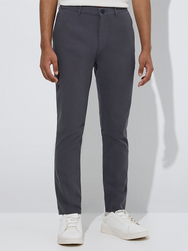 Nuon Grey Solid Relaxed-Fit Cotton-Blend Chinos