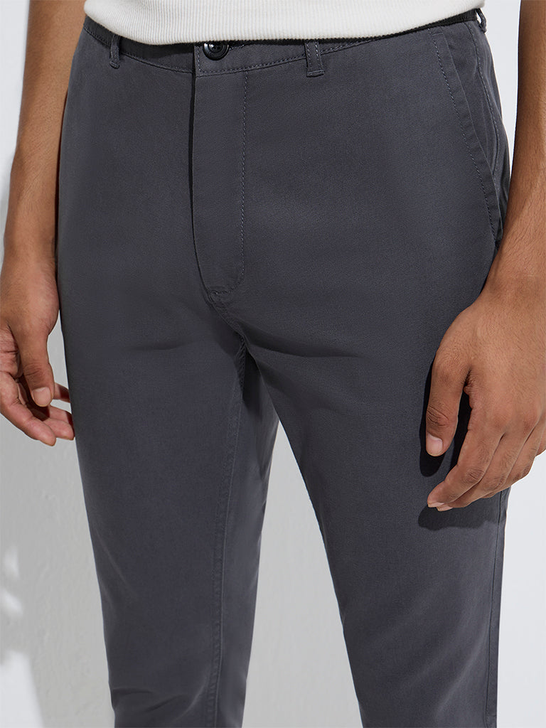Nuon Grey Solid Relaxed-Fit Cotton-Blend Chinos