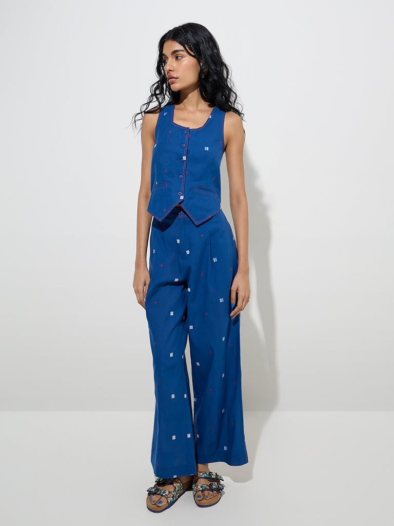 Bombay Paisley Blue Waistcoat-Style Cotton Top