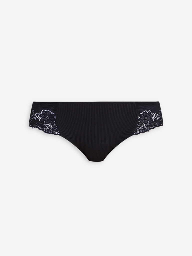 Westside Wunderlove Women's Black Floral Lace Detailed Bikini Brief for Casual Wear Flatly View