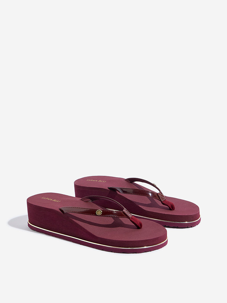 Buy LUNA BLU Burgundy Wedge Flip-Flops from Westside