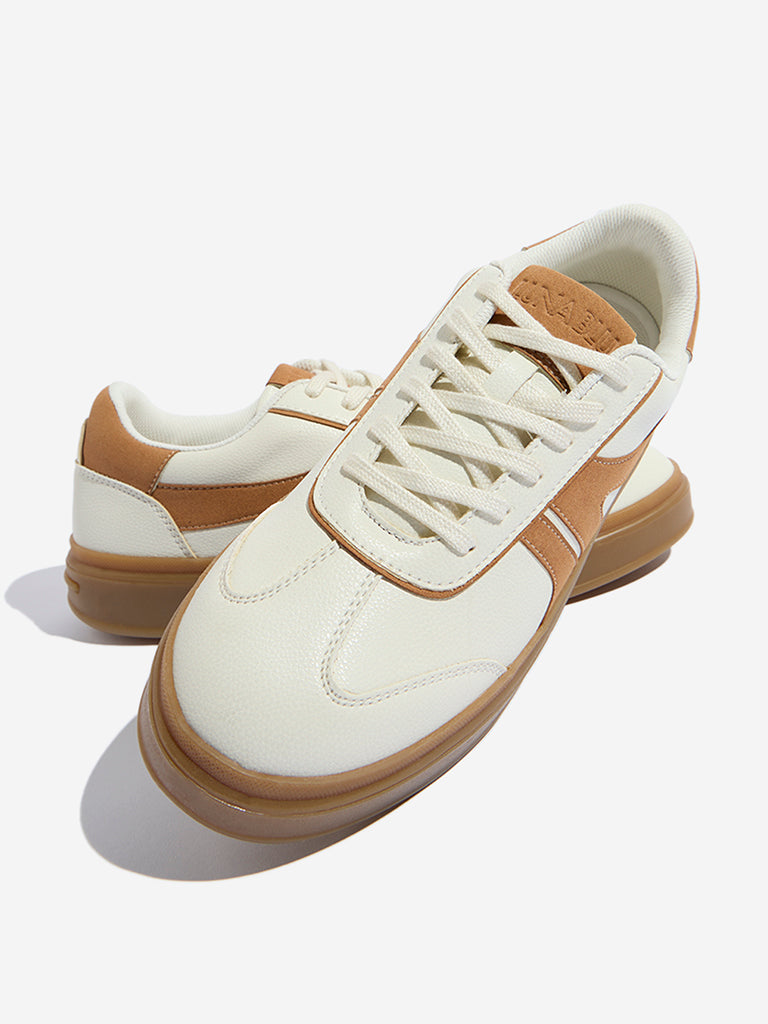LUNA BLU Off-White Colour-Blocked Lace-Up Sneakers