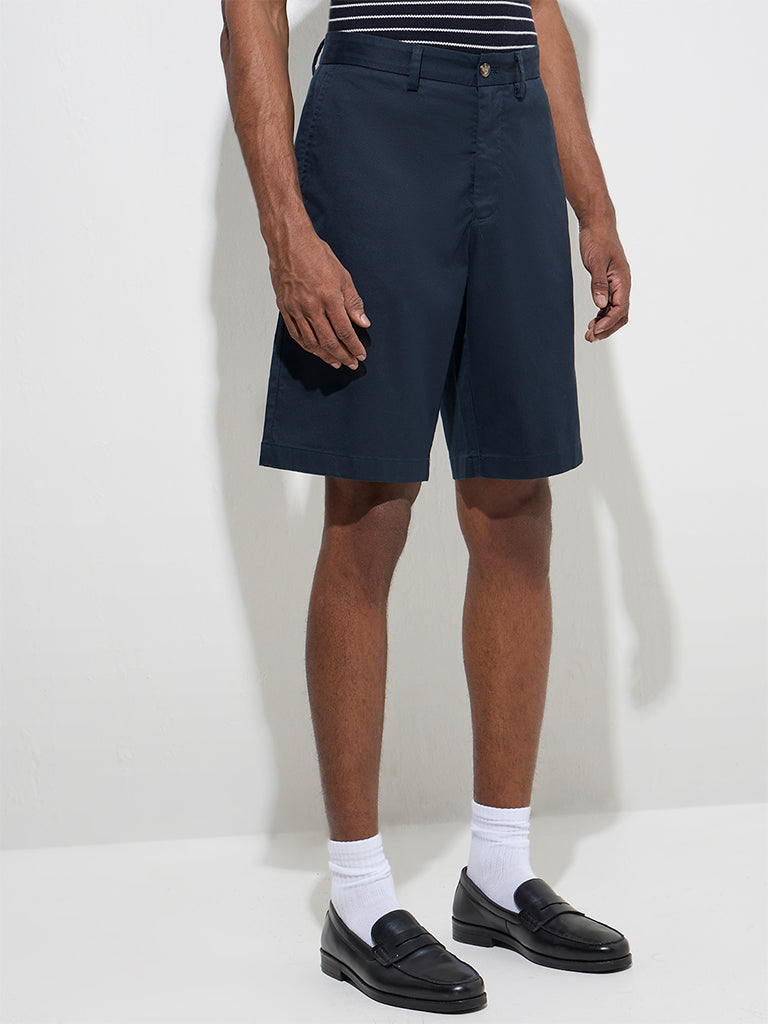 Ascot Navy Relaxed-Fit Mid-Rise Cotton-Blend Shorts