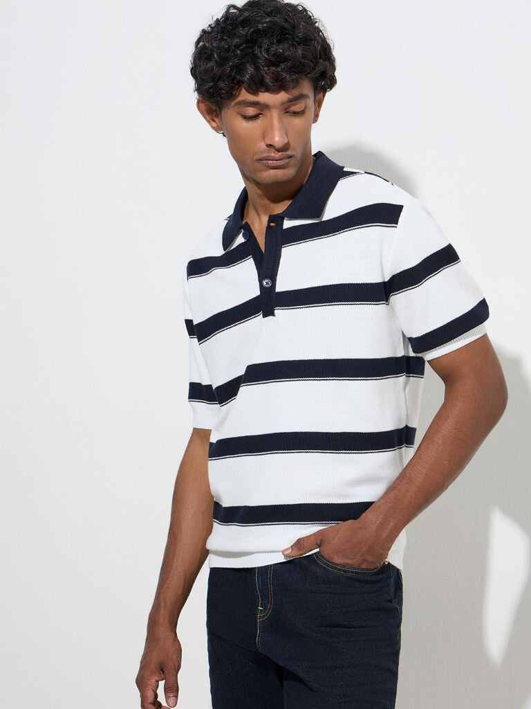 WES Casuals Navy Relaxed-Fit Cotton-Blend Polo T-Shirt