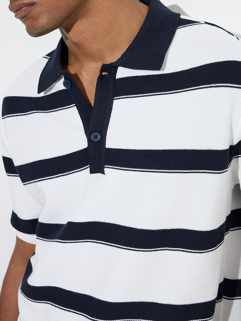 WES Casuals Navy Relaxed-Fit Cotton-Blend Polo T-Shirt
