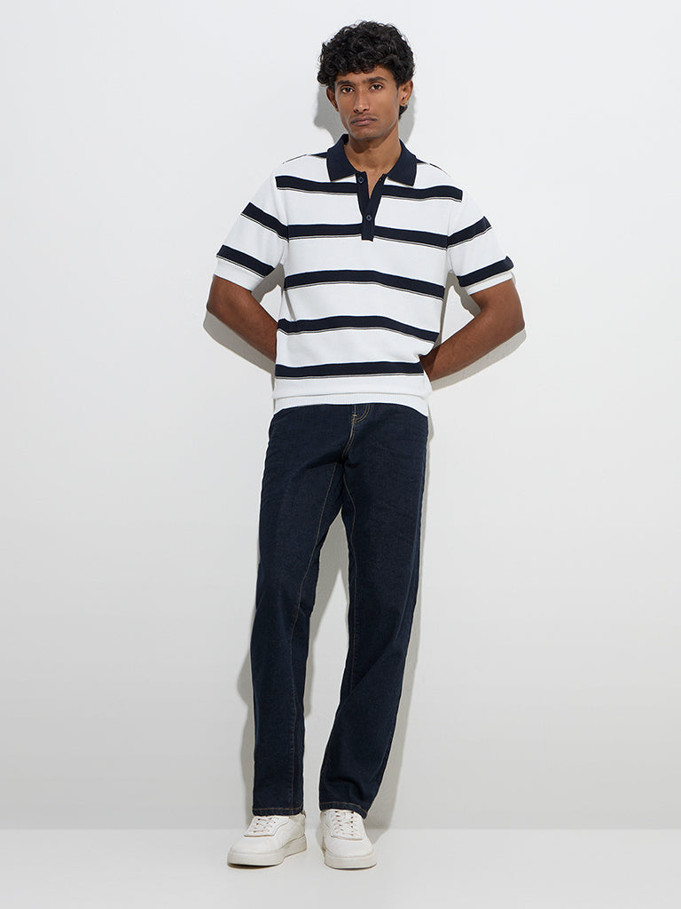 WES Casuals Navy Relaxed-Fit Cotton-Blend Polo T-Shirt