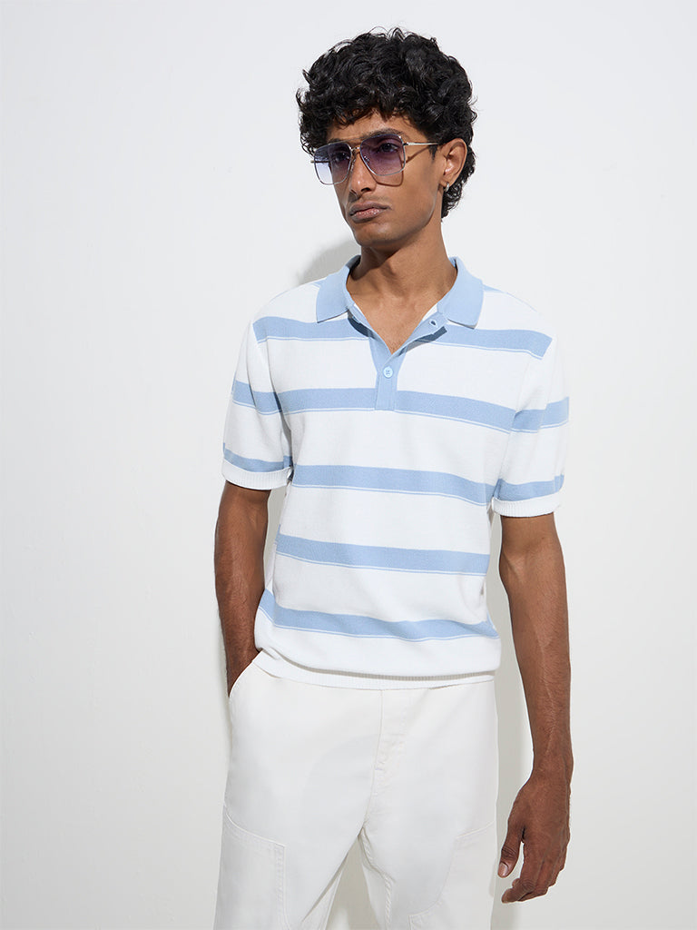 WES Casuals White Relaxed-Fit Cotton-Blend Polo T-Shirt