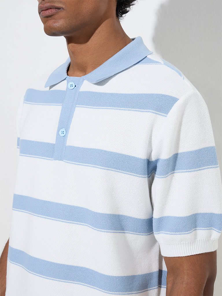 WES Casuals White Relaxed-Fit Cotton-Blend Polo T-Shirt
