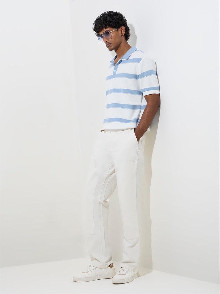 WES Casuals White Relaxed-Fit Cotton-Blend Polo T-Shirt