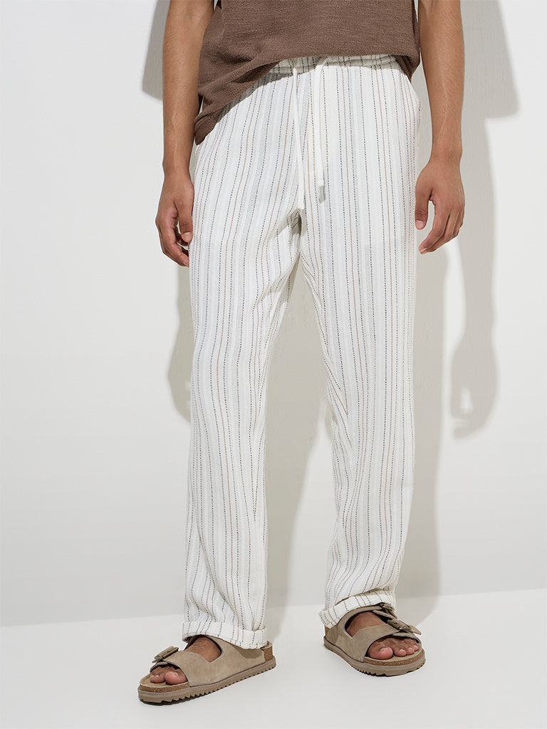 ETA Off-White Striped Relaxed-Fit Mid-Rise Cotton Chinos