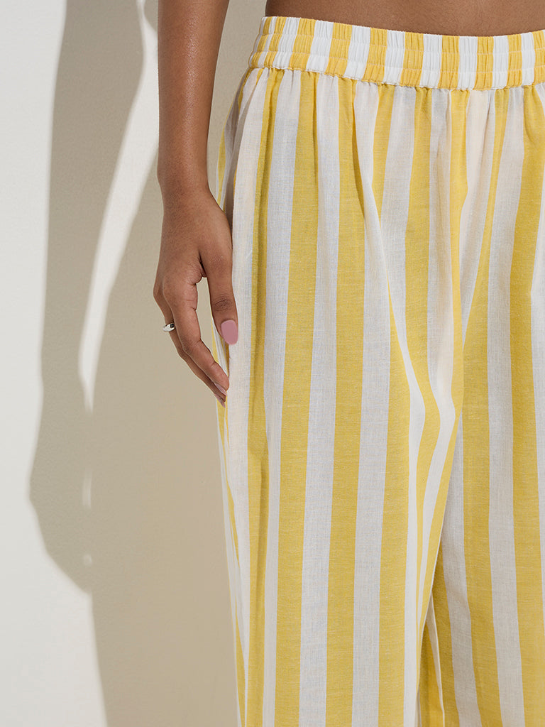 Westside Utsa Women's Yellow Stripe Printed Cotton Ethnic Pants for Everyday Back View