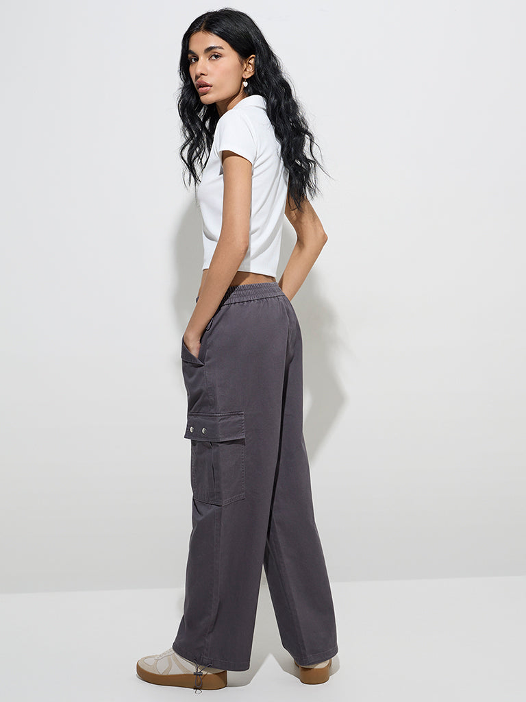 Nuon Dark Grey Cargo-Style Mid-Rise Cotton Pants