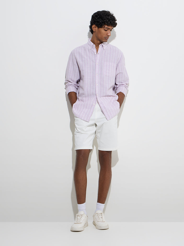 WES Casuals Lilac Striped Relaxed-Fit Cotton-Blend Shirt