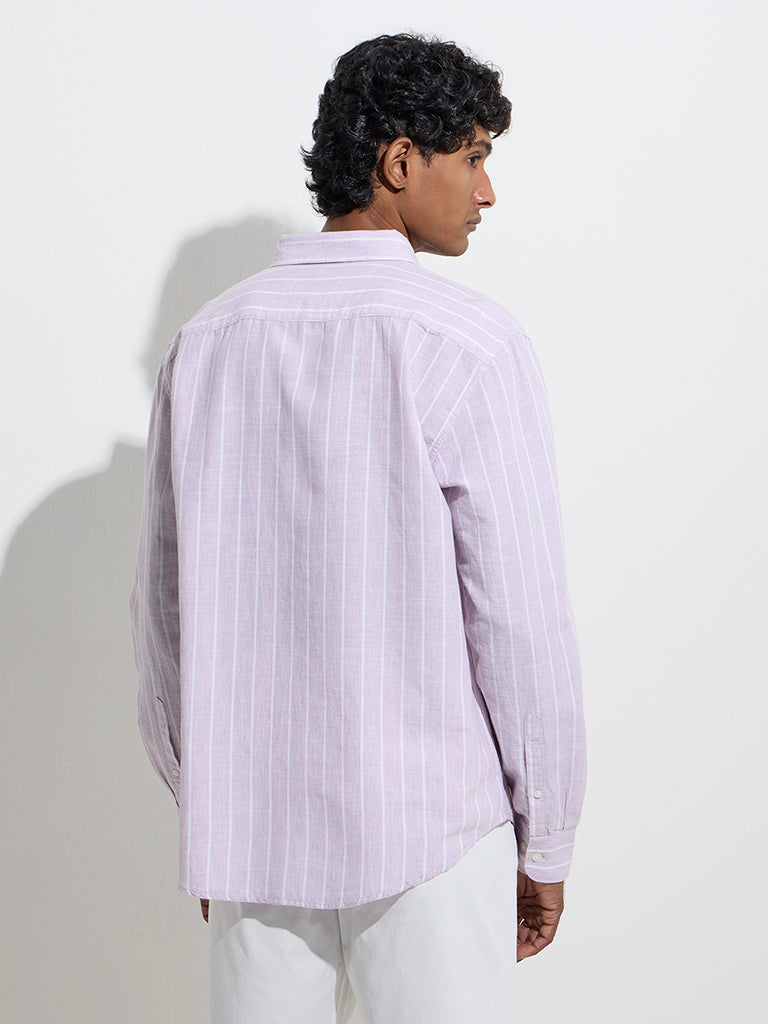 WES Casuals Lilac Striped Relaxed-Fit Cotton-Blend Shirt