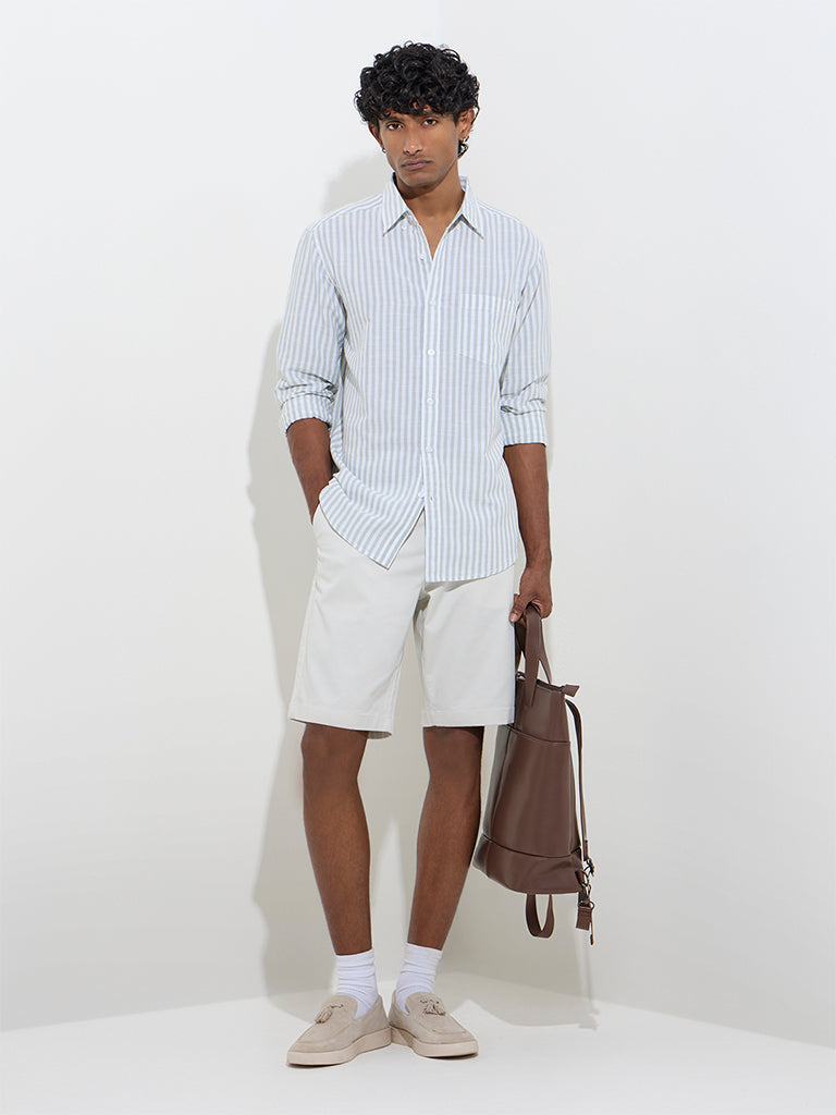 WES Casuals Sage Striped Relaxed-Fit Cotton-Blend Shirt