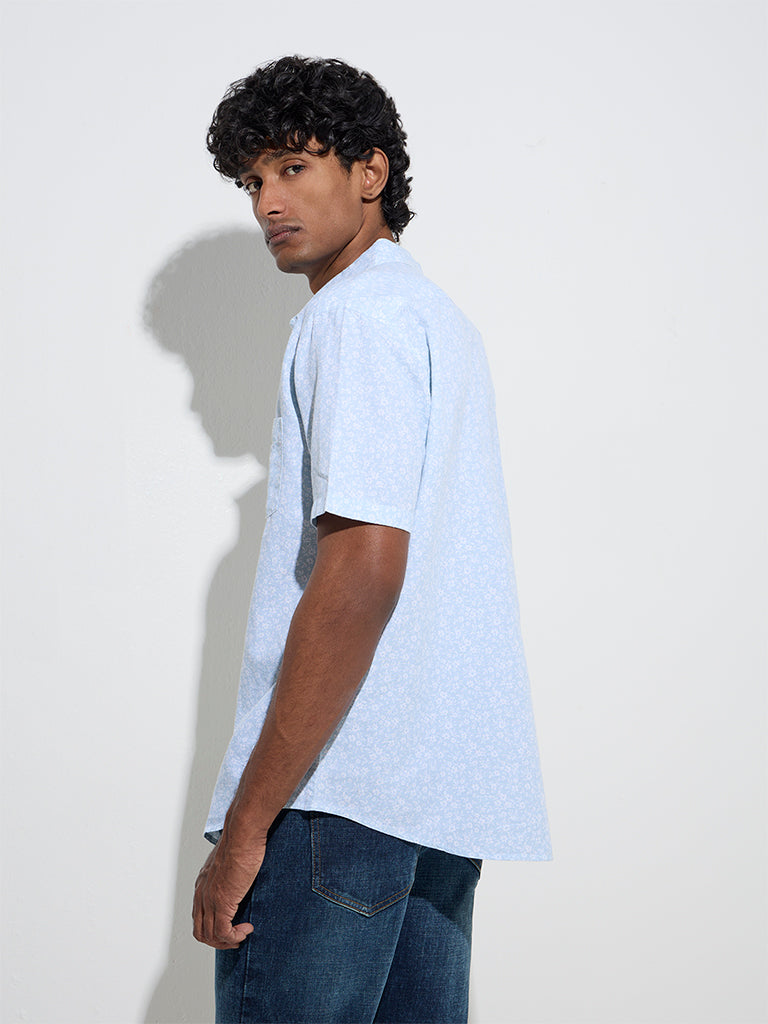 WES Casuals Blue Floral Relaxed-Fit Cotton-Blend Shirt
