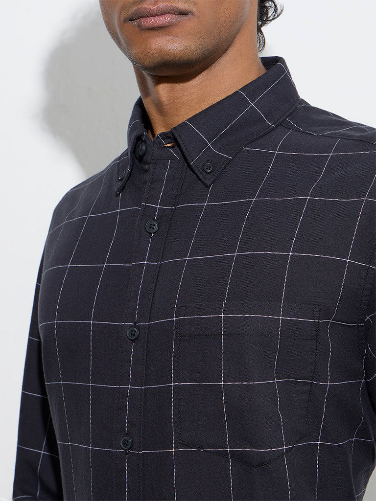 WES Casuals Black Checkered Relaxed-Fit Cotton Shirt