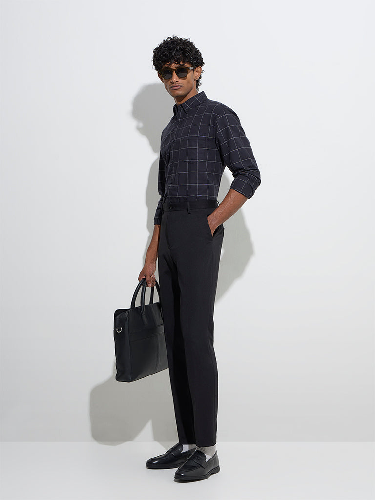 WES Casuals Black Checkered Relaxed-Fit Cotton Shirt