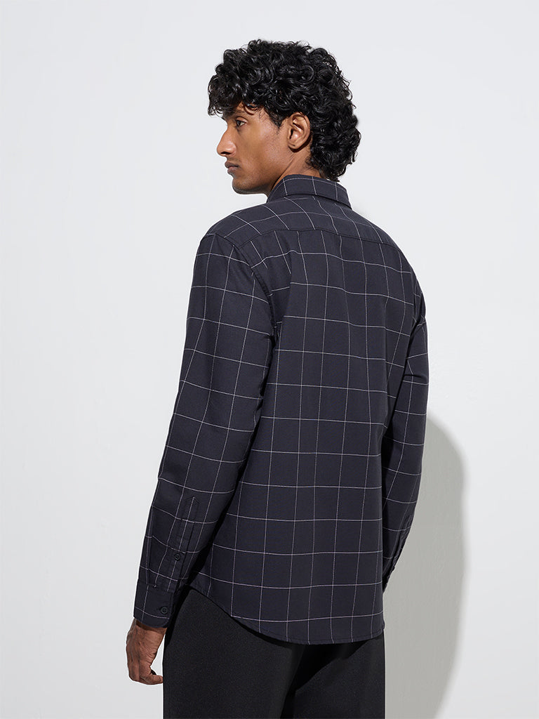 WES Casuals Black Checkered Relaxed-Fit Cotton Shirt