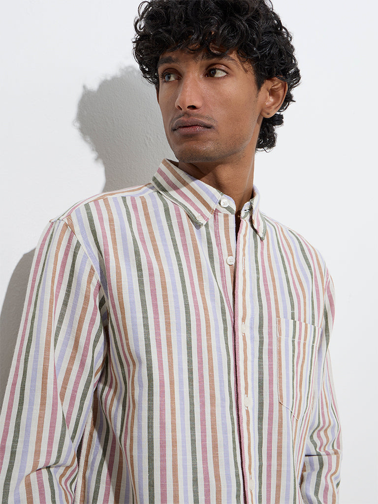 WES Casuals Multicolour Relaxed-Fit Cotton-Blend Shirt