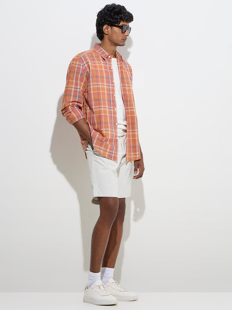 WES Casuals Orange Relaxed-Fit Cotton-Blend Shirt