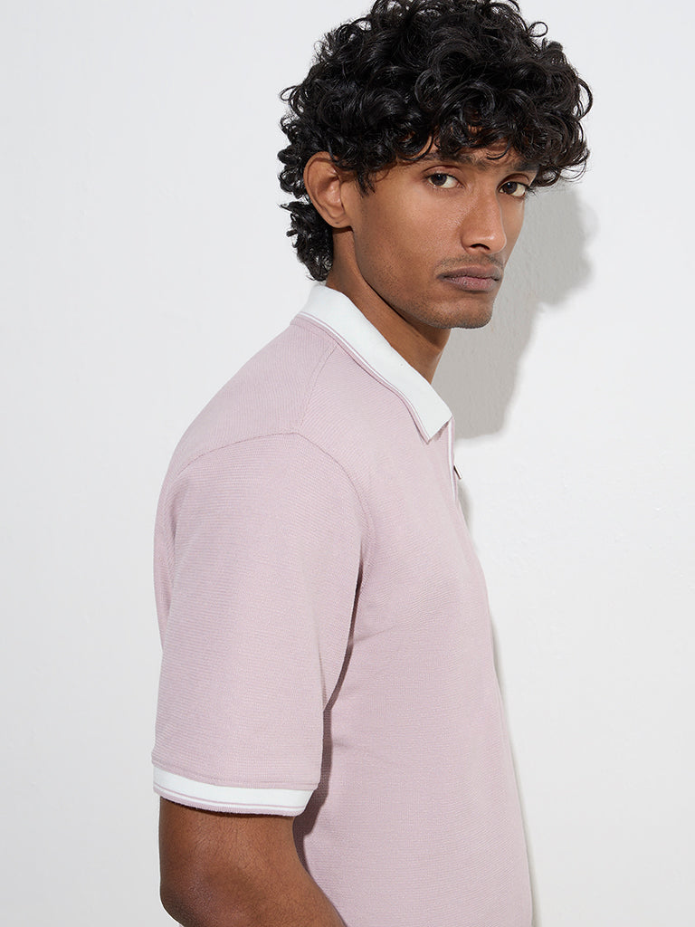 WES Casuals Lilac Quarter Zip Polo T-Shirt
