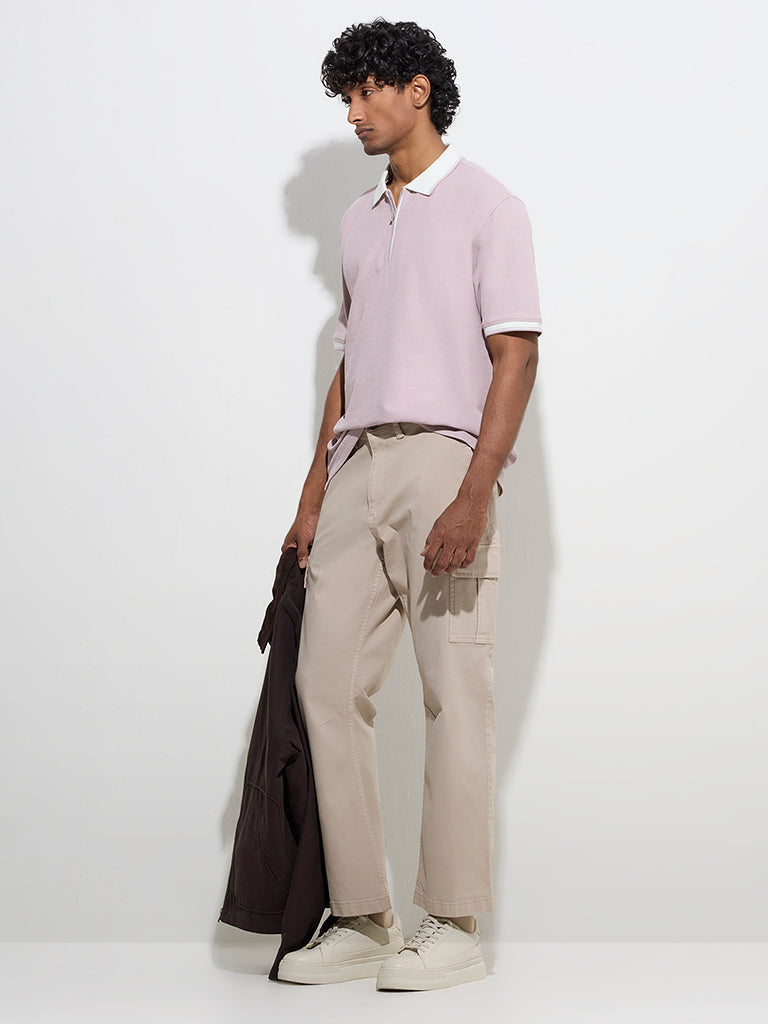 WES Casuals Lilac Quarter Zip Polo T-Shirt