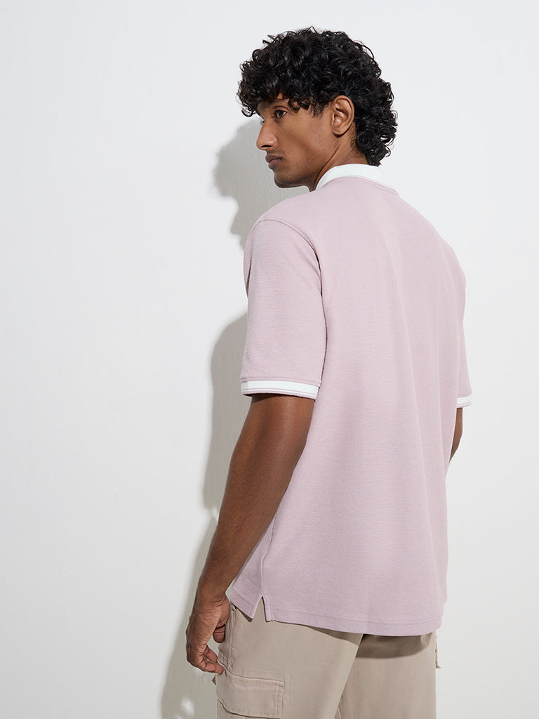 WES Casuals Lilac Quarter Zip Polo T-Shirt