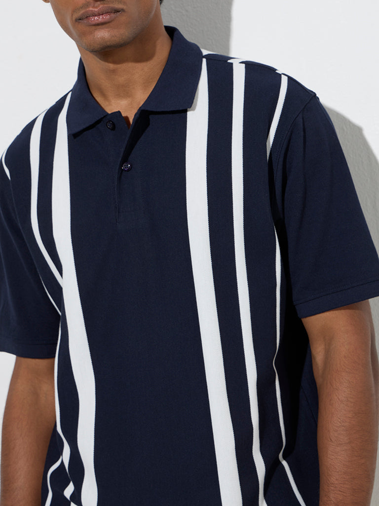 WES Casuals Navy Relaxed-Fit Cotton-Blend Polo T-Shirt