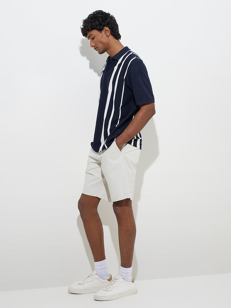 WES Casuals Navy Relaxed-Fit Cotton-Blend Polo T-Shirt