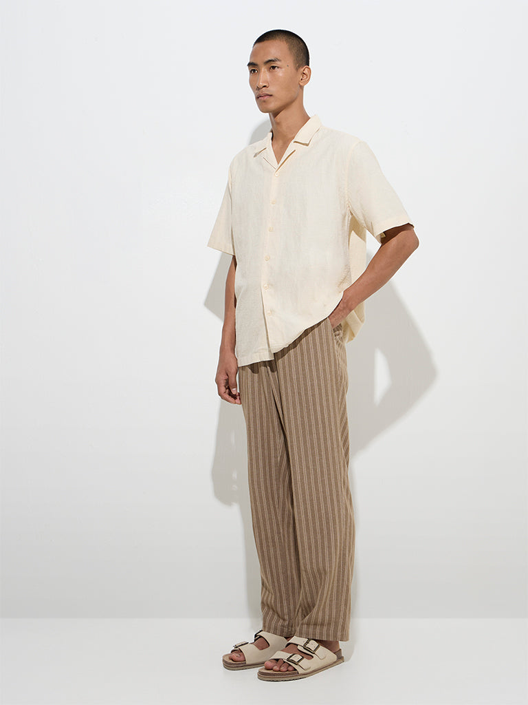 ETA Taupe Striped Relaxed-Fit Cotton-Blend Mid-Rise Chinos