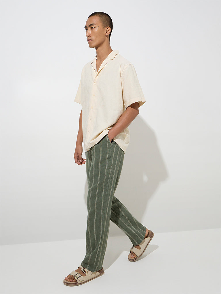 ETA Sage Stripe Pattern Relaxed-Fit Mid-Rise Cotton Chinos