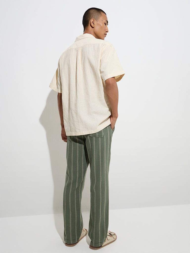 ETA Sage Stripe Pattern Relaxed-Fit Mid-Rise Cotton Chinos