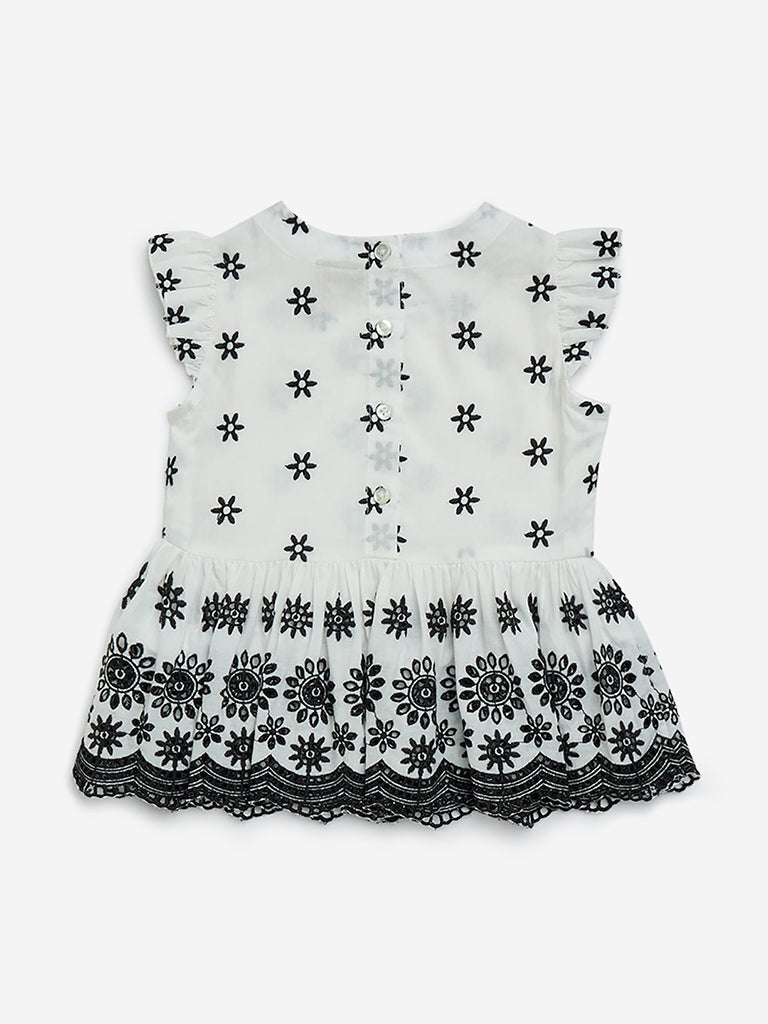 Utsa Kids Off-White Floral Embroidered Cotton Ethnic Top - (2-8yrs)