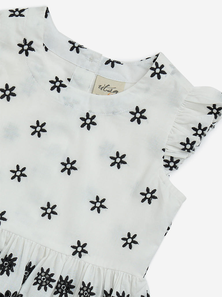 Utsa Kids Off-White Floral Embroidered Cotton Ethnic Top - (2-8yrs)